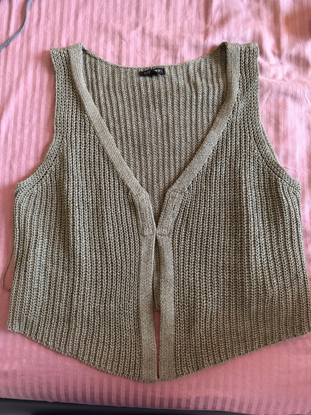 Papermoon Knit Open-Front Vest in Olive Green